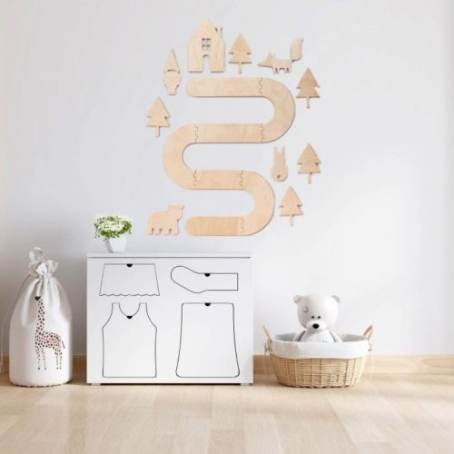 Laser cut forest road fox rabbit bear hose tree bedroom and nursery wall art