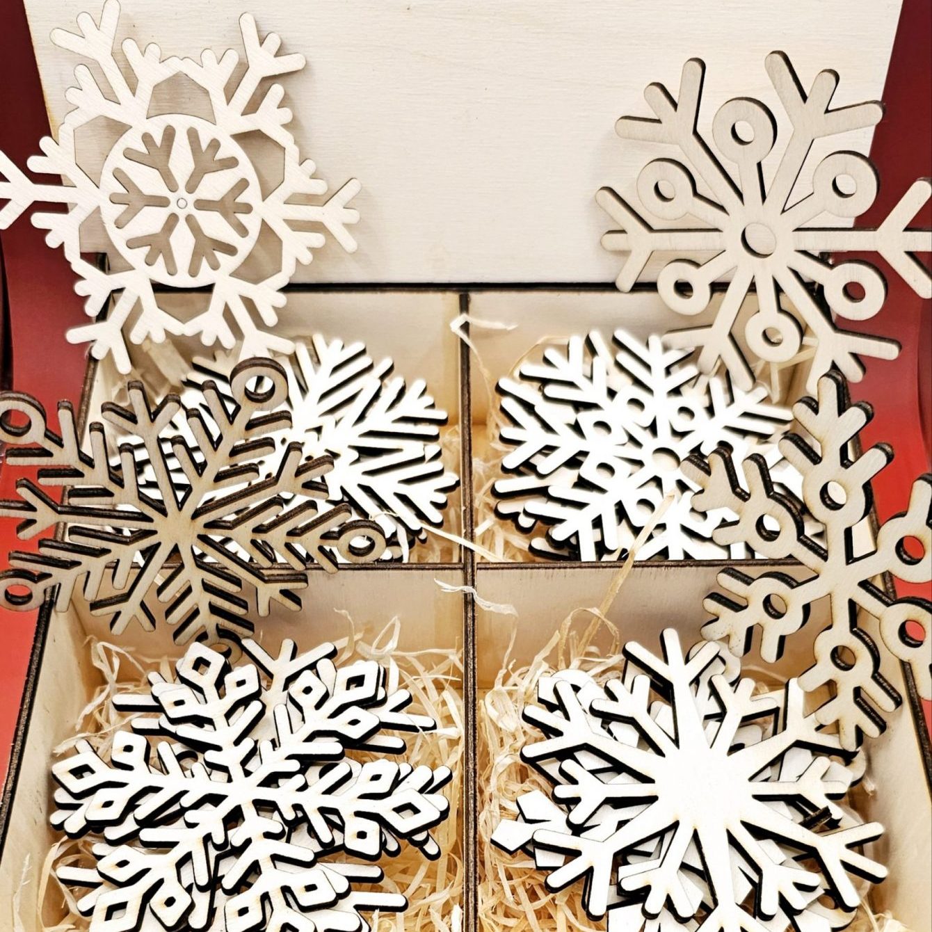 Christmas snowflake ornaments in gift box