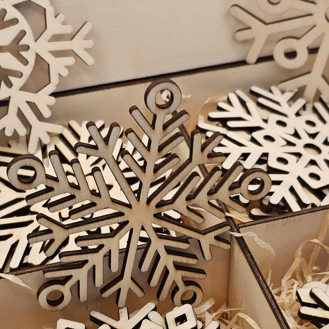 Christmas snowflake ornaments in gift box