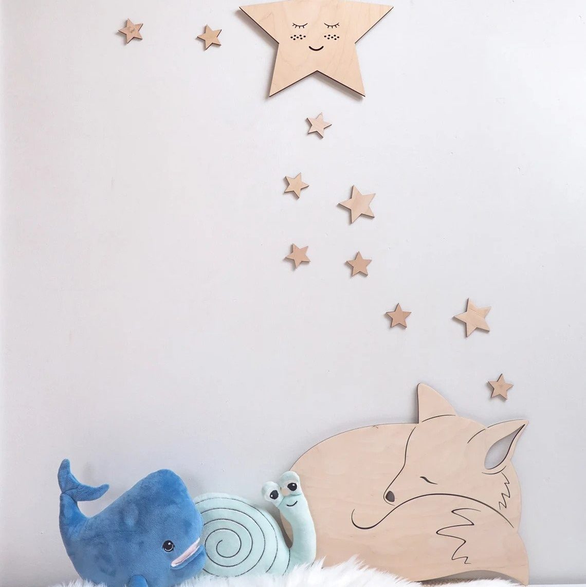 Laser cut sleeping fox stars children bedroom wall art